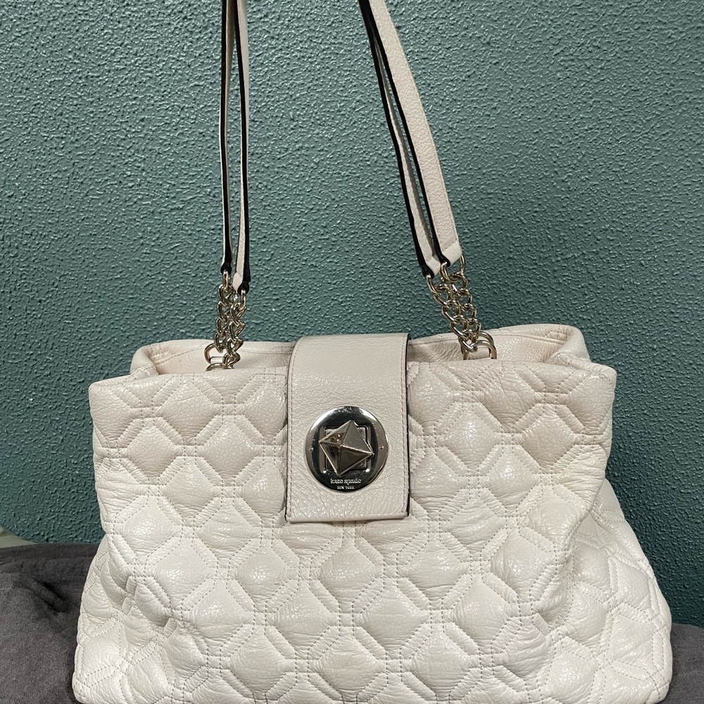 Kate Spade Astor Court Elena Ivory Diamond Quilted Leather Shoulder Bag